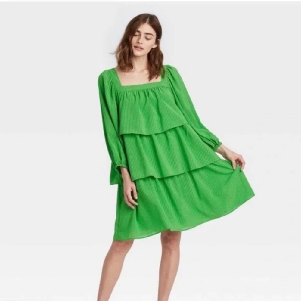 Who What Wear Tiered Balloon Sleeve Square Neck Mini Dress Size Medium